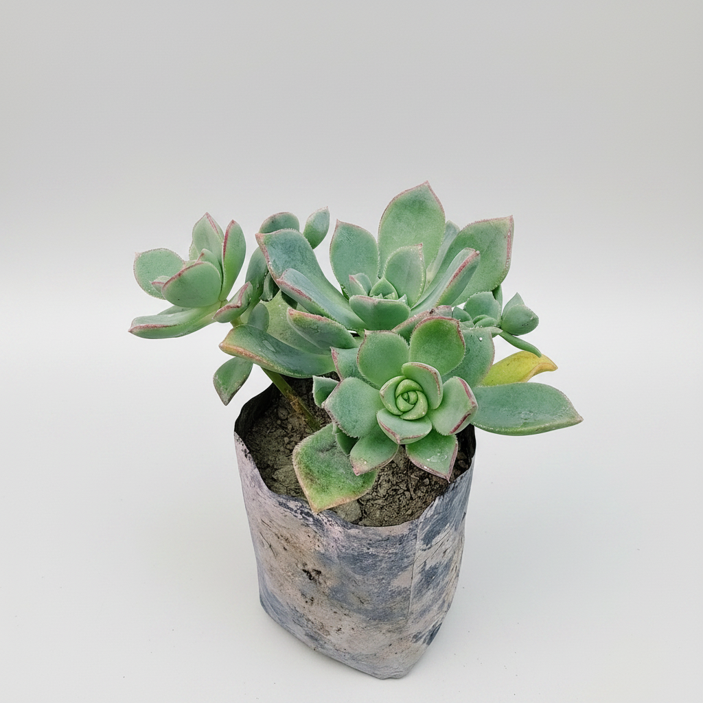 Potted succulent plant with green leaves on a white background